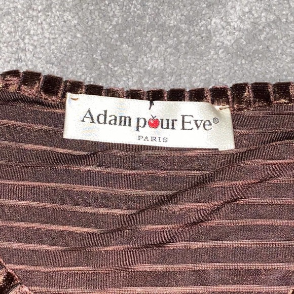 M VTG Adam Pour Eve Paris Brown Velvet Sheer Mesh Striped Long Sleeve Bodysuit - Picture 4 of 12